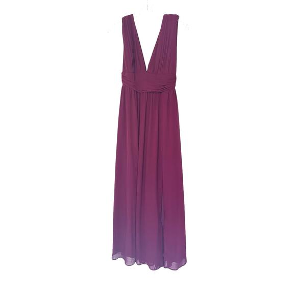 Lulus Heavenly Hues Burgundy Formal Chiffon V-neck Maxi Dress Size Small - Picture 2 of 11